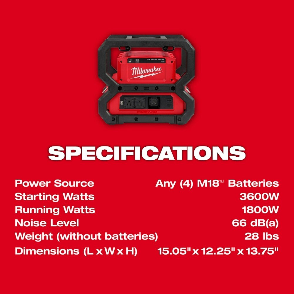 Milwaukee 2845-20 M18 CARRY-ON 3600W/1800W Power Supply