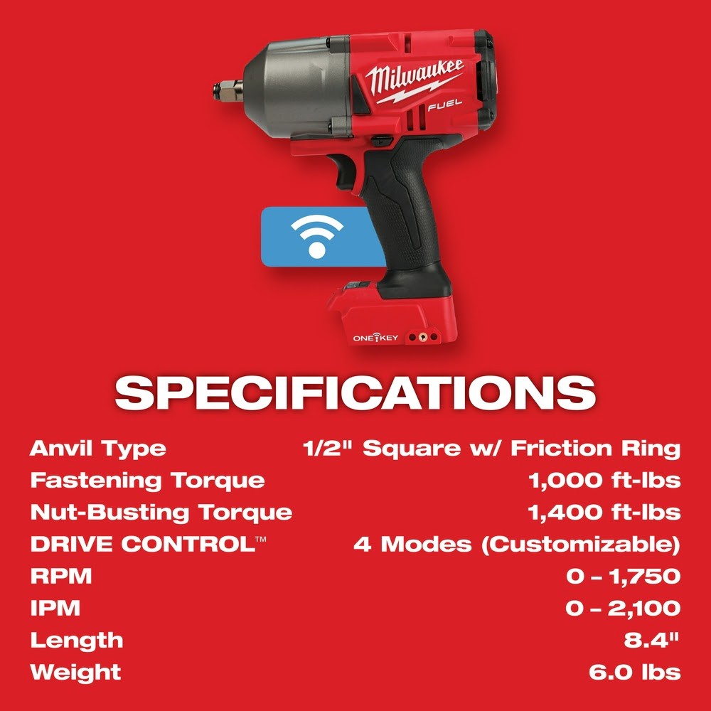 Milwaukee 2863-20 M18 FUEL ONE-KEY High Torque Impact Wrench 1/2" Friction Ring Bare