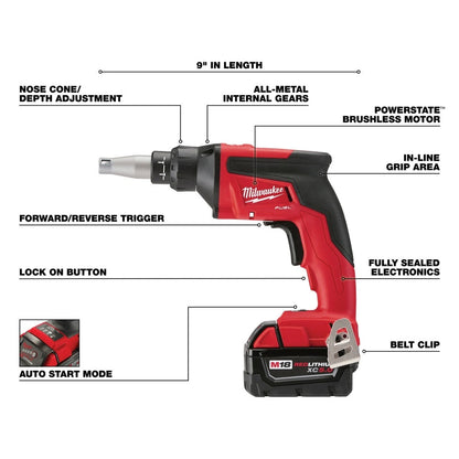 Milwaukee 2866-22 M18 FUEL Drywall Screw Gun Kit with High Capacity Batteries