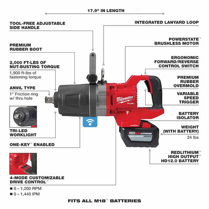 Milwaukee 2868-22HD M18 FUEL 1" D-Handle High Torque Impact Wrench w/ ONE-KEY Kit