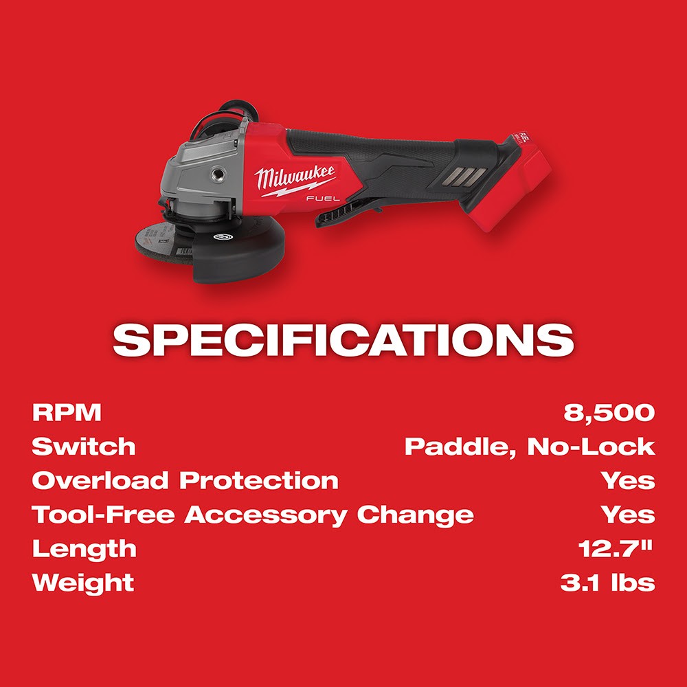 Milwaukee 2880-22 M18 FUEL™ 4-1/2" / 5" Grinder Paddle Switch, No-Lock Kit