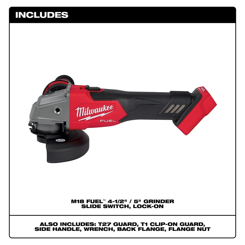 Milwaukee 2881-20 M18 FUEL™ 4-1/2" / 5" Grinder Slide Switch, Lock-On