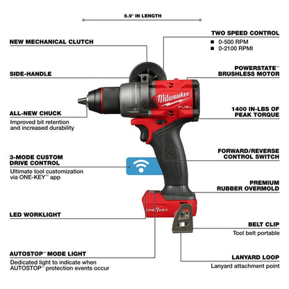 Milwaukee 2905-20 M18 FUEL 1/2" Drill/Driver w/ ONE-KEY