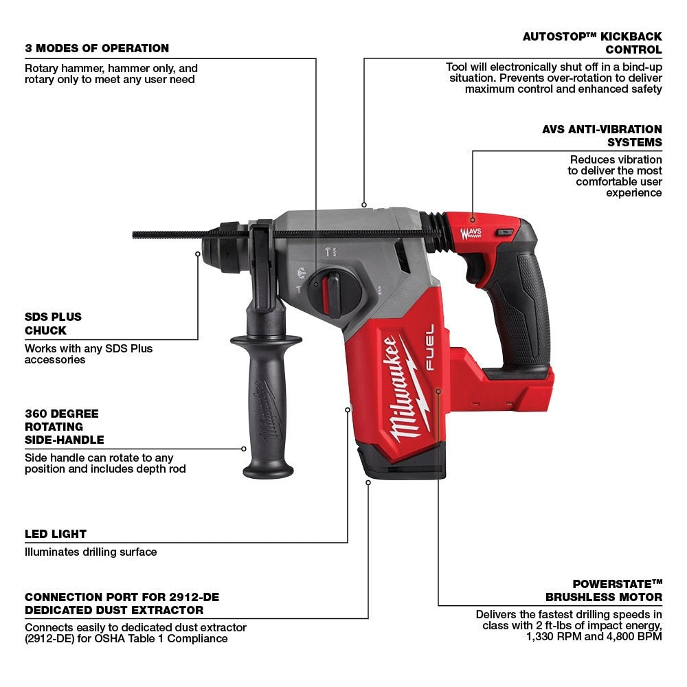 Milwaukee 2912-20 M18 FUEL™ 1" SDS Plus Rotary Hammer