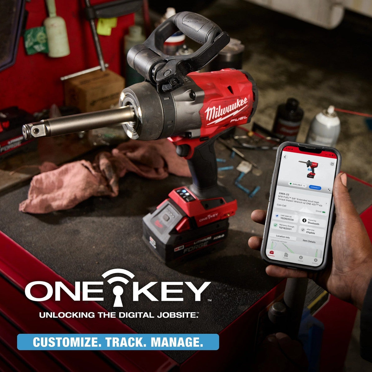 Milwaukee 2969-22 18V 3/4" Extended Anvil High Torque Impact Wrench Kit with ONE-KEY (2 Batteries, 1 Charger)