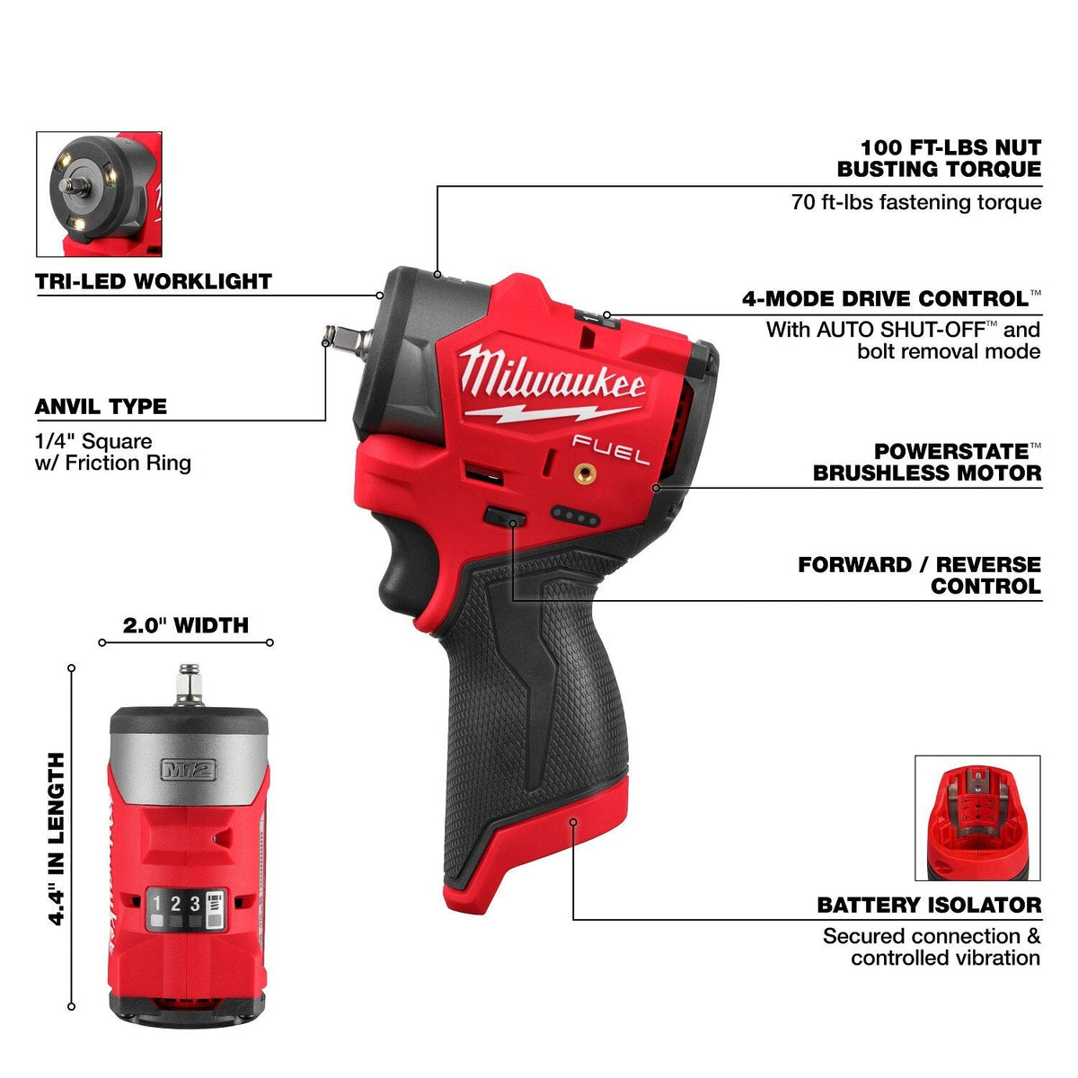 Milwaukee 3048-20 M12 FUEL 1/4" Subcompact Impact Wrench with Friction Ring