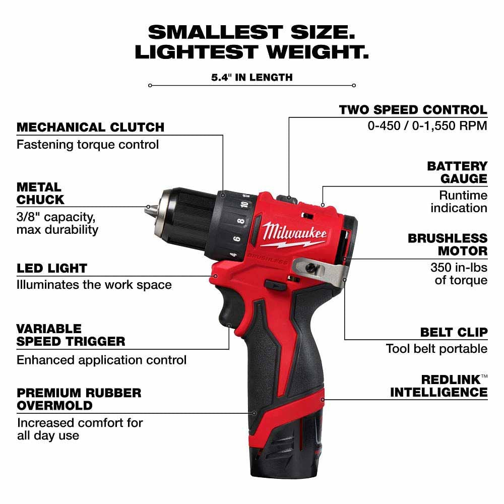 Milwaukee 3401-22 M12 Subcompact Brushless 3/8" Drill/Driver Kit
