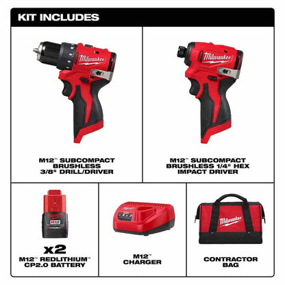 Milwaukee 3494-22 M12 Subcompact Brushless 2-Tool Combo Kit