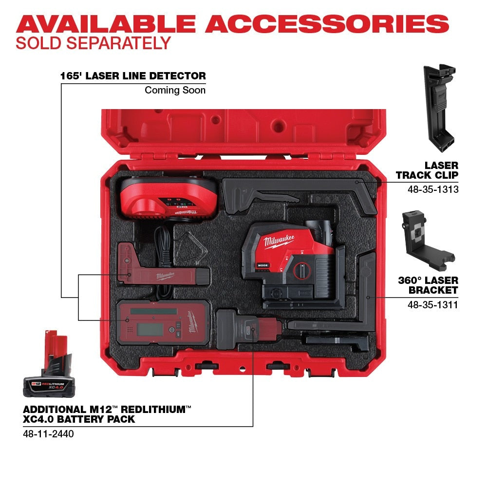 Milwaukee 3622-21 M12™ Green Cross Line & Plumb Points Laser Kit