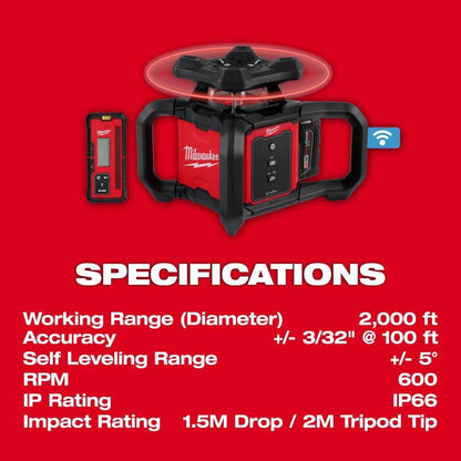 Milwaukee 3701-21 M18 Red Exterior Rotary Laser Level Kit w/ Receiver