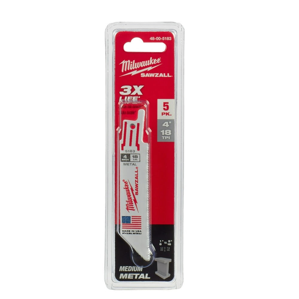 Milwaukee 48-00-5183 4" x 18TPI Bi-Metal Super Sawzall Blade
