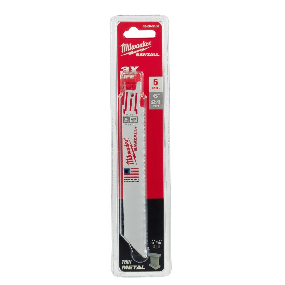 Milwaukee 48-00-5186 6" x 24TPI Bi-Metal Super Sawzall Blade