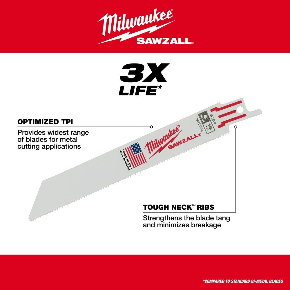 Milwaukee 48-00-5187 9" x 14TPI Bi-Metal Super Sawzall Blade