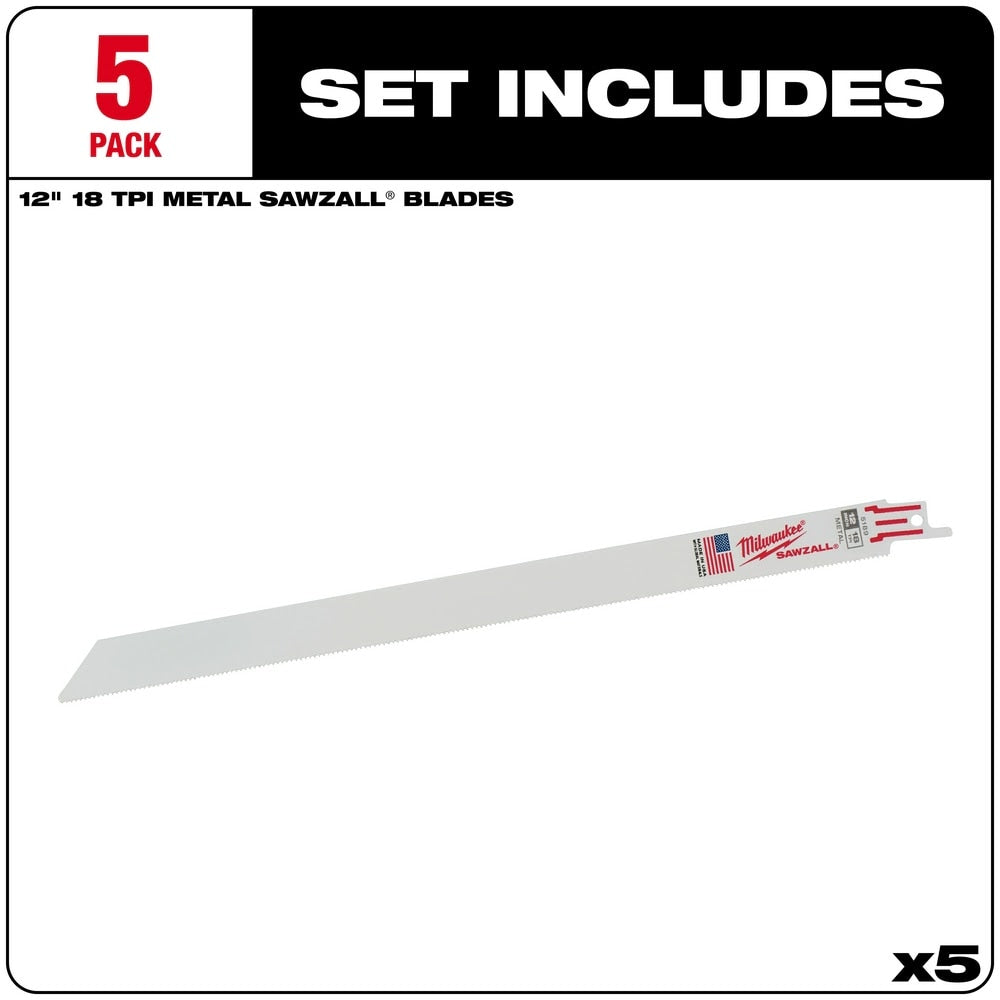 Milwaukee 48-00-5189 12" x 18TPI Bi-Metal Super Sawzall Blade