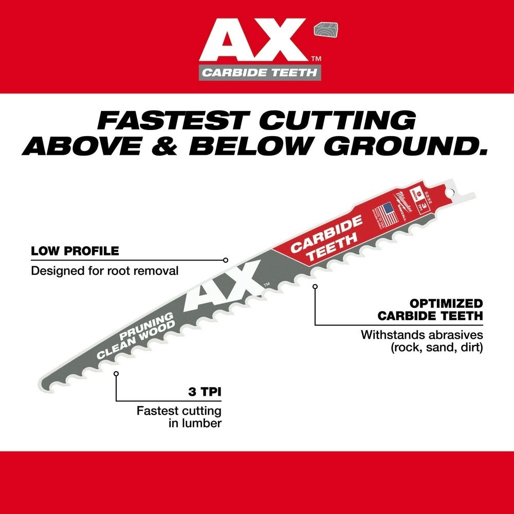 Milwaukee 48-00-5331 6" 3 TPI The AX™ with Carbide Teeth for Pruning & Clean Wood SAWZALL® Blade 3PK