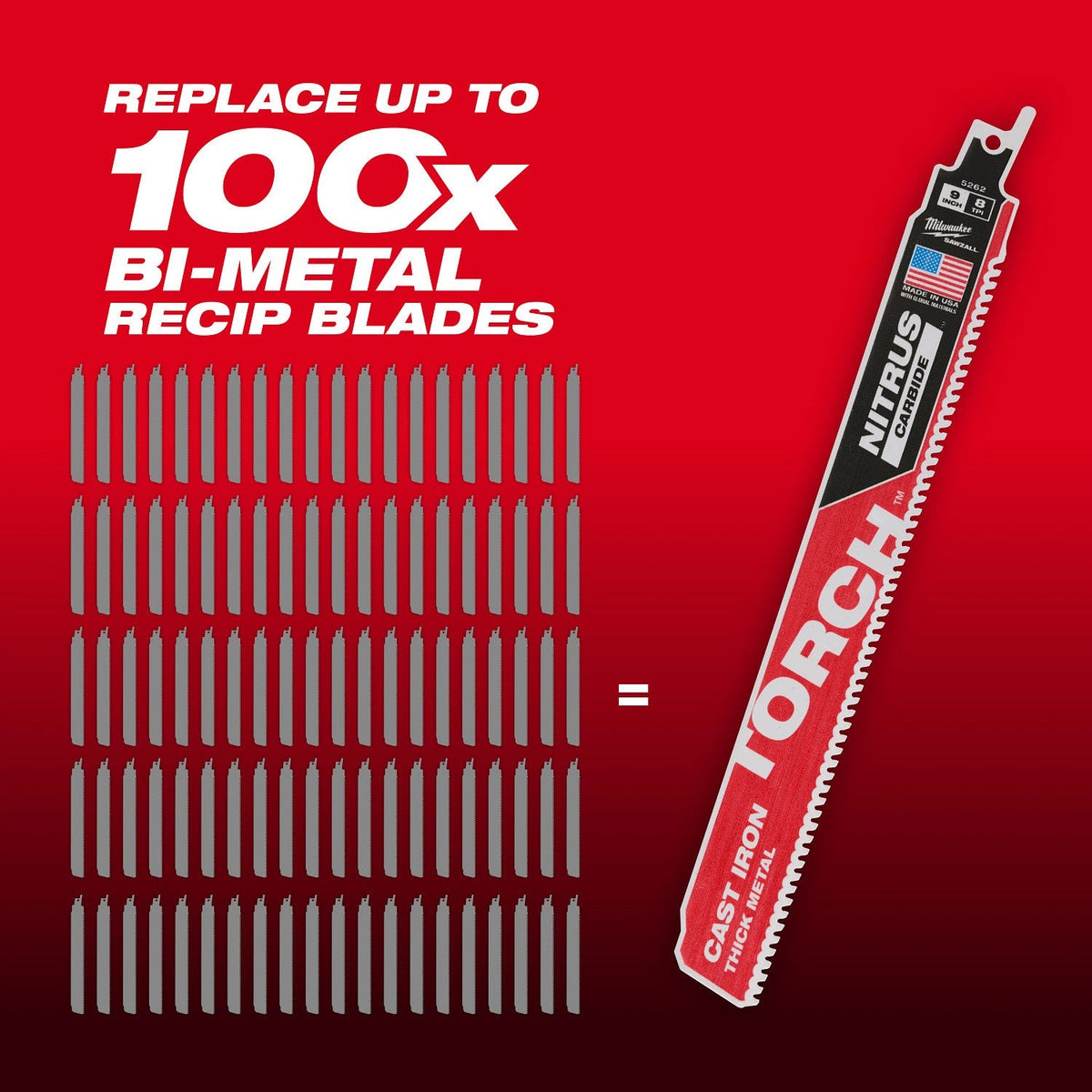 Milwaukee 48-00-5562 9" 7TPI The TORCH with NITRUS CARBIDE for CAST IRON 5PK
