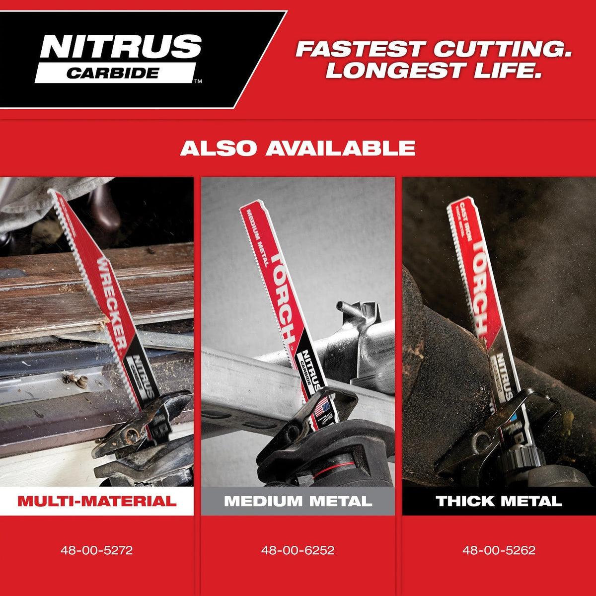 Milwaukee 48-00-5562 9" 7TPI The TORCH with NITRUS CARBIDE for CAST IRON 5PK