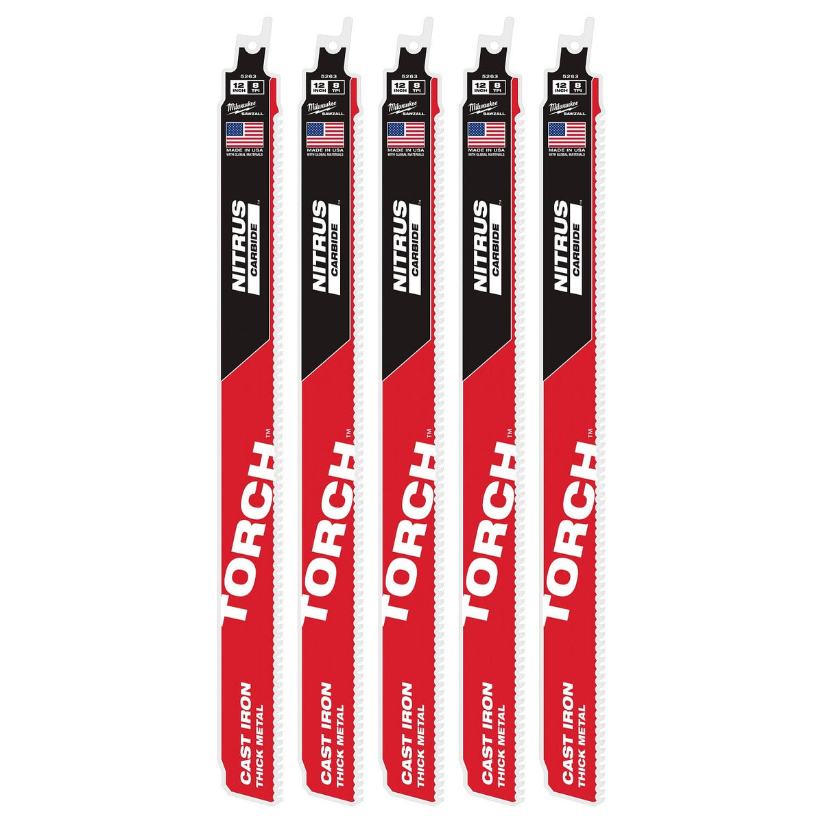 Milwaukee 48-00-5563 12” 7TPI The TORCH™ with NITRUS Carbide™ for Cast Iron SAWZALL®  Blade (5 Pack)