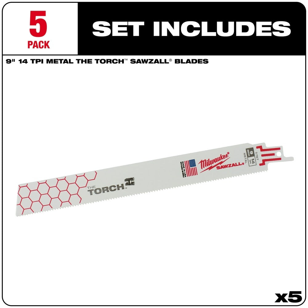 Milwaukee 48-00-5787 9" x 14TPI Super Sawzall Demolition Blade 5-Pack