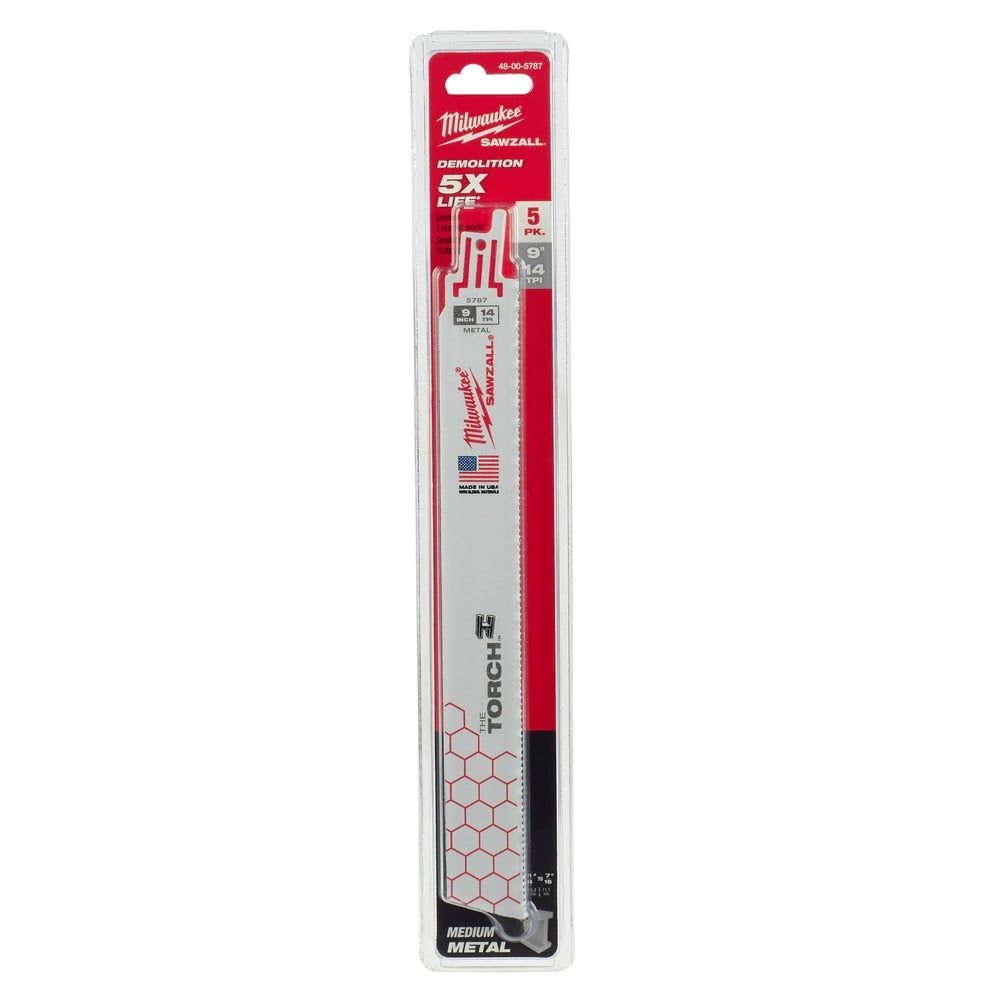 Milwaukee 48-00-5787 9" x 14TPI Super Sawzall Demolition Blade 5-Pack