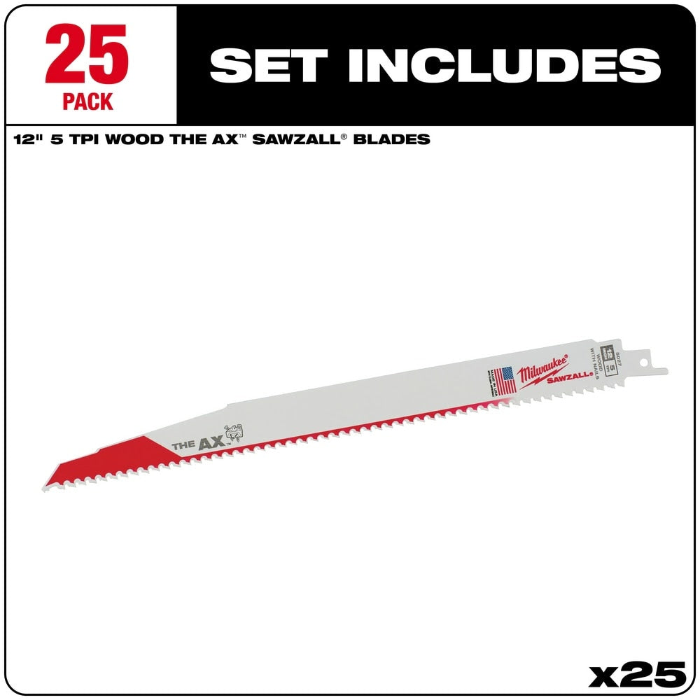 Milwaukee 48-00-8027 12" x 5/8TPI Super Sawzall AX Blade (25 Pack)