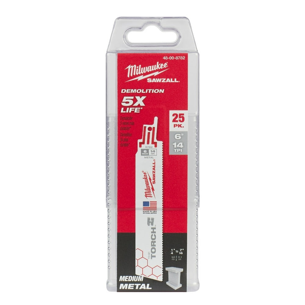Milwaukee 48-00-8782 6" x 14TPI Super Sawzall Demolition Blade 25-Pack