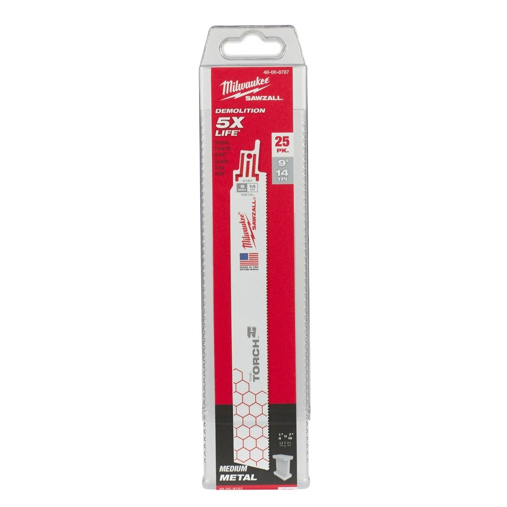 Milwaukee 48-00-8787 9" x 14TPI Super Sawzall Demolition Torch Blade 25-Pack