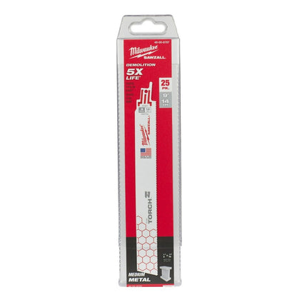 Milwaukee 48-00-8787 9" x 14TPI Super Sawzall Demolition Torch Blade 25-Pack