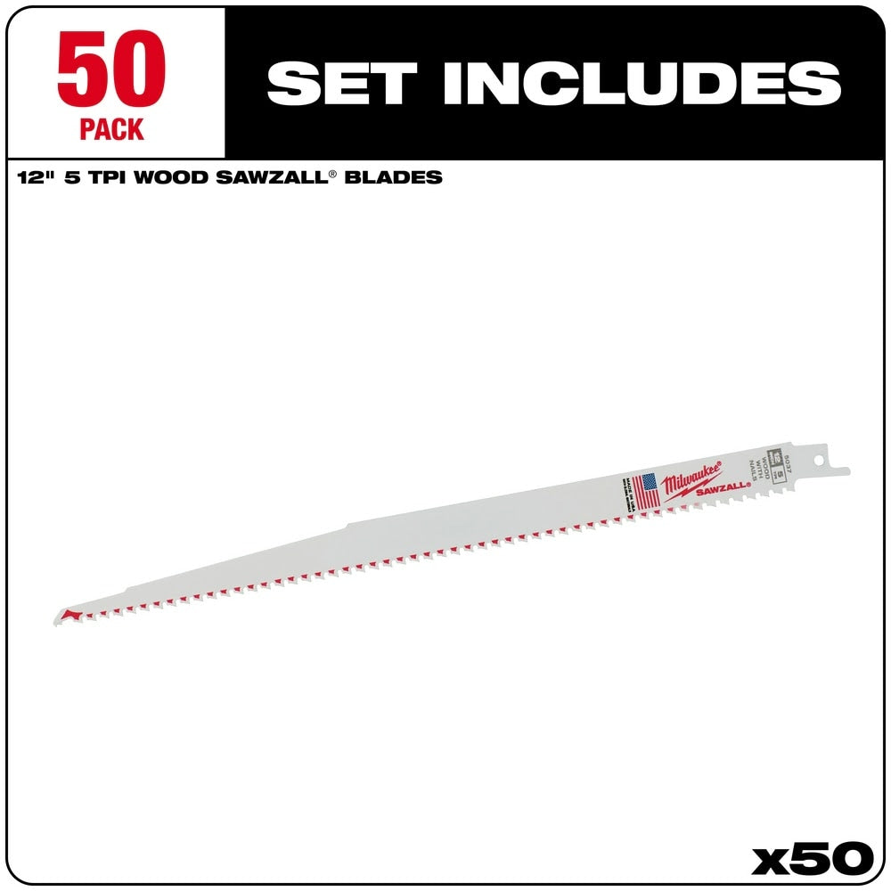 Milwaukee 48-01-6037 12" x 6TPI Bi-Metal Super Sawzall Blade 50-Pack