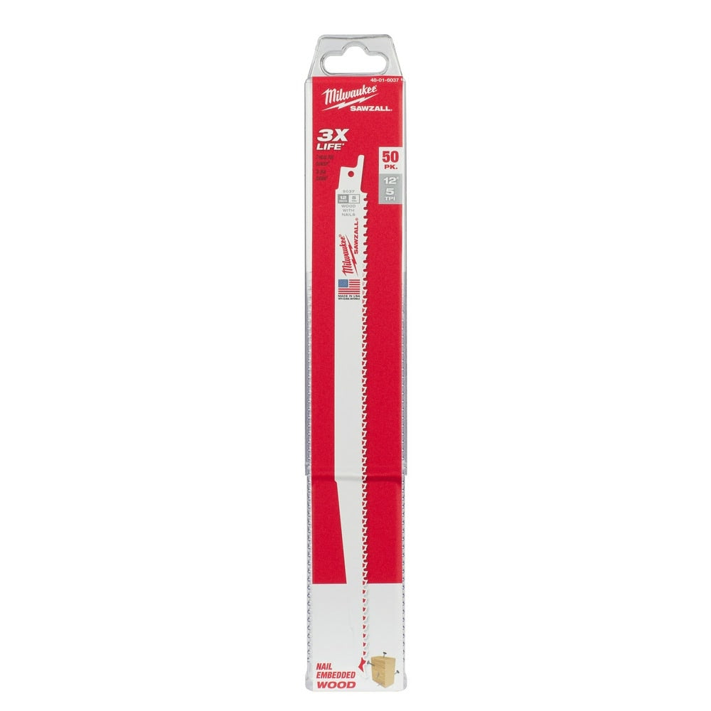 Milwaukee 48-01-6037 12" x 6TPI Bi-Metal Super Sawzall Blade 50-Pack