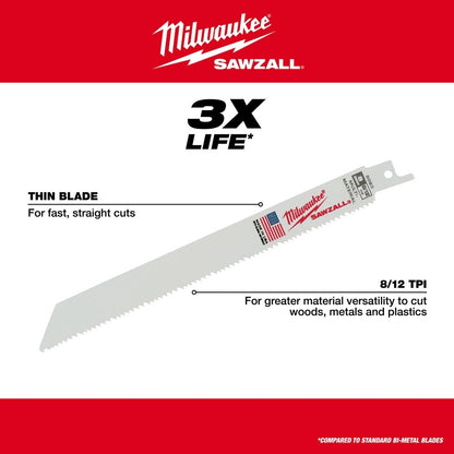 Milwaukee 48-01-6091 6" x 8/12TPI Bi-Metal Super Sawzall Blade (50 Pack)