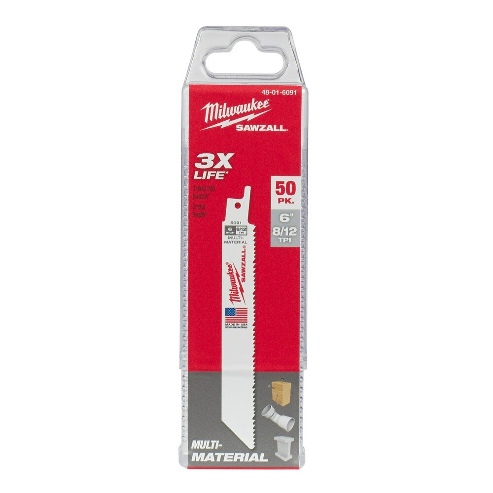 Milwaukee 48-01-6091 6" x 8/12TPI Bi-Metal Super Sawzall Blade (50 Pack)
