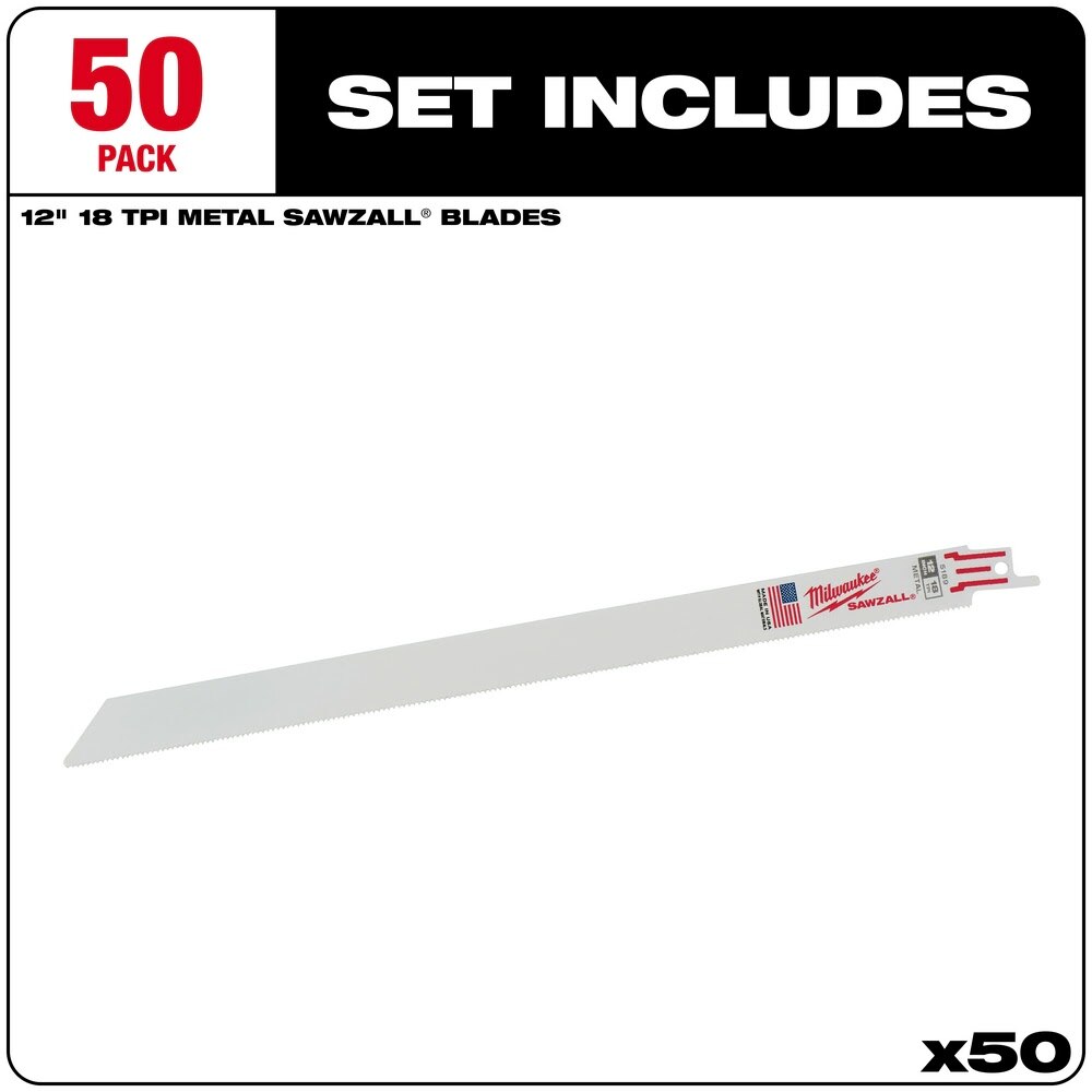Milwaukee 48-01-6189 12" x 18TPI Bi-Metal Super Sawzall Blade (50 Pack)