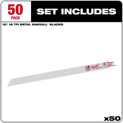 Milwaukee 48-01-6189 12" x 18TPI Bi-Metal Super Sawzall Blade (50 Pack)
