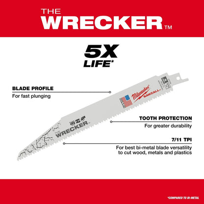 Milwaukee 48-01-7701 WRECKER Multi-Material SAWZALL Blade 6" 7/11TPI (100 Pack)