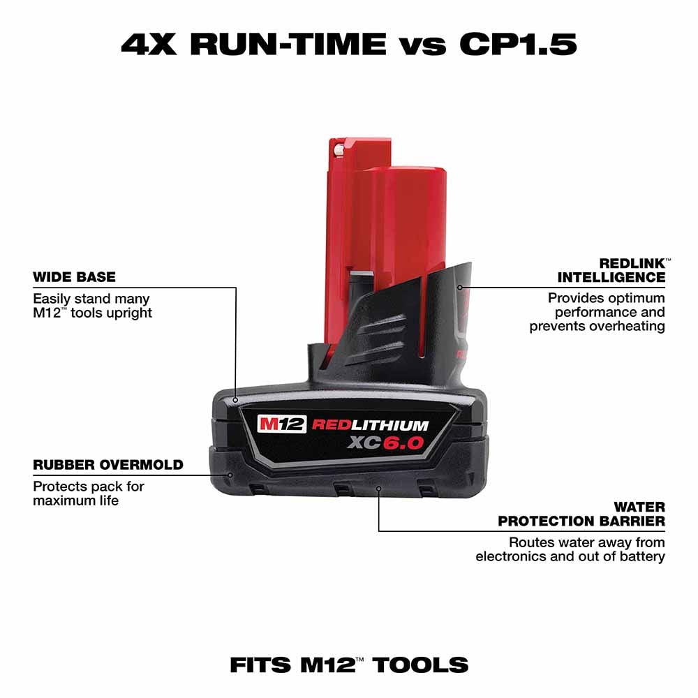 Milwaukee 48-11-2460 M12 REDLITHIUM XC 6.0 Extended Capacity Battery Pack
