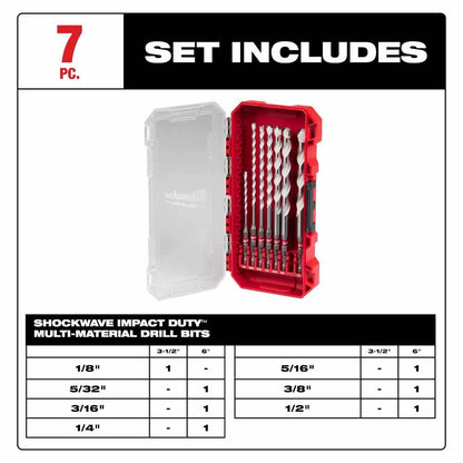 Milwaukee 48-20-8899 SHOCKWAVE Impact Duty Carbide Multi-Material Drill Bit Set - 7PC