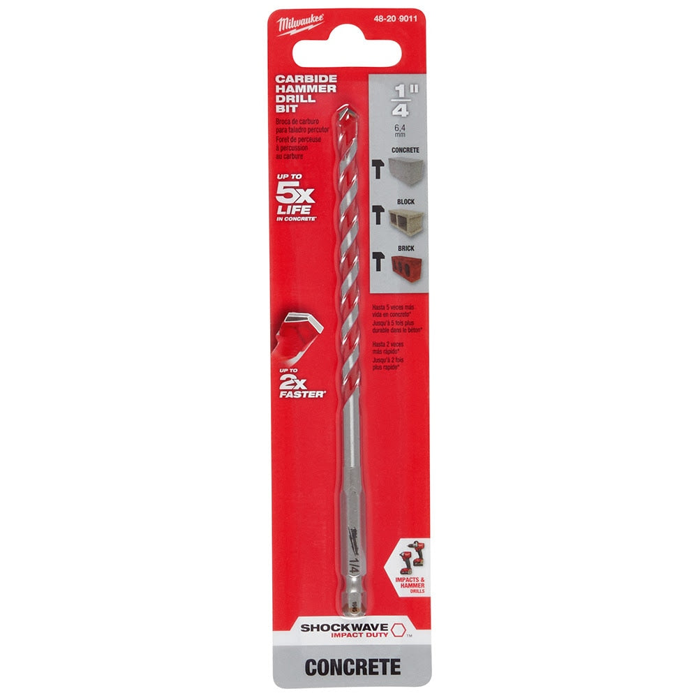 Milwaukee 48-20-9011 1/4" x 4" x 6" SHOCKWAVE™ Carbide Hammer Drill Bit