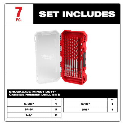 Milwaukee 48-20-9052 7pc. SHOCKWAVE™ Carbide Hammer Drill Bit Kit