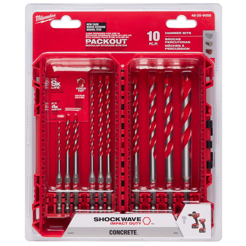 Milwaukee 48-20-9058 10pc. SHOCKWAVE Impact DUTY Carbide Hammer Drill Bit Kit