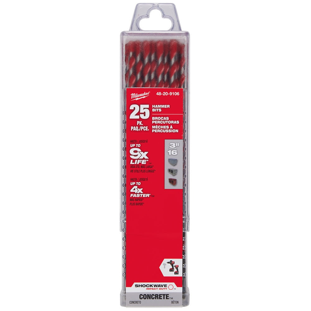 Milwaukee 48-20-9106 3/16" x 4" x 6" SHOCKWAVE™ Carbide Hammer Drill Bit - 25 Pack
