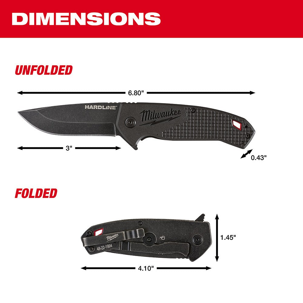 Milwaukee 48-22-1994 3" HARDLINE Smooth Blade Pocket Knife