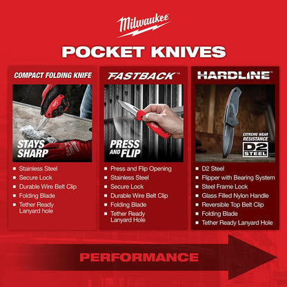 Milwaukee 48-22-1994 3" HARDLINE Smooth Blade Pocket Knife