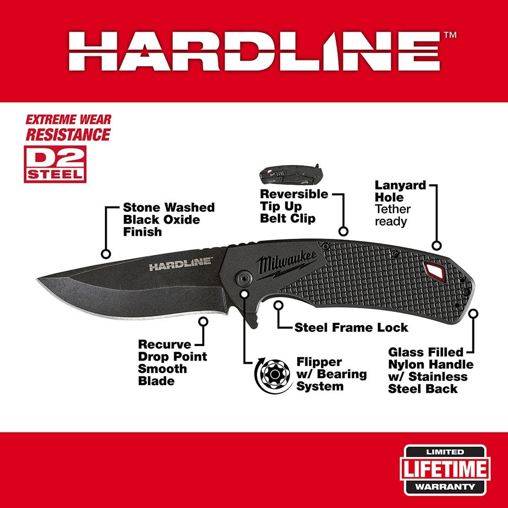 Milwaukee 48-22-1999 3.5" HARDLINE Smooth Blade Pocket Knife
