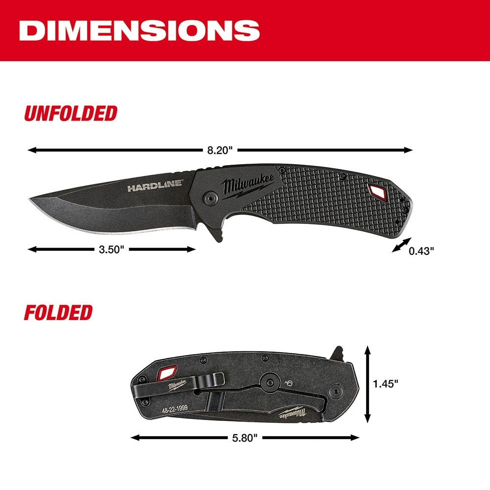 Milwaukee 48-22-1999 3.5" HARDLINE Smooth Blade Pocket Knife