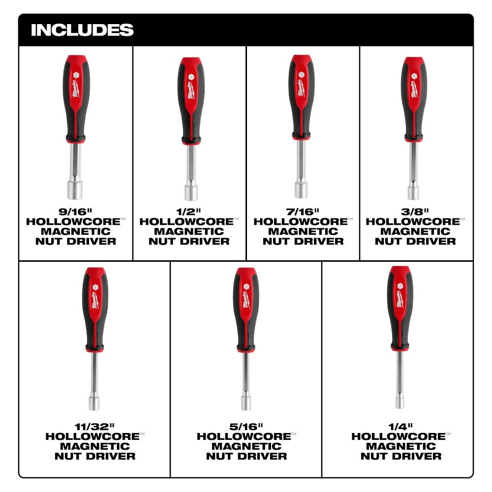 Milwaukee 48-22-2547 7pc SAE HollowCore Magnetic Nut Driver Set