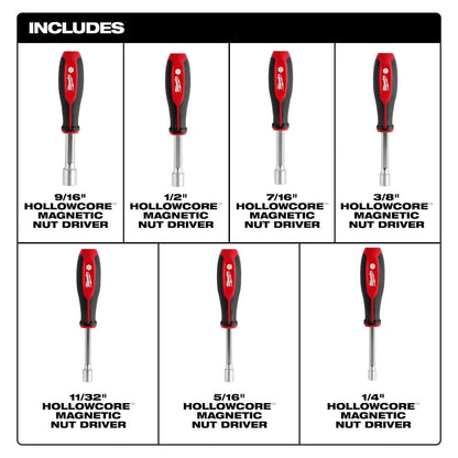 Milwaukee 48-22-2547 7pc SAE HollowCore Magnetic Nut Driver Set