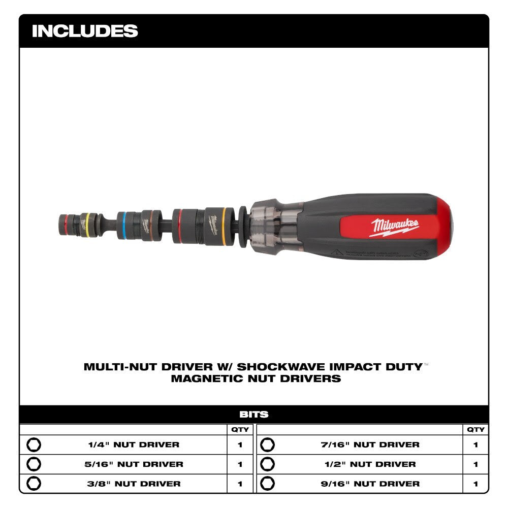 Milwaukee 48-22-2921 Multi-Nut Driver W/ SHOCKWAVE Impact Duty Magnetic Nut Drivers