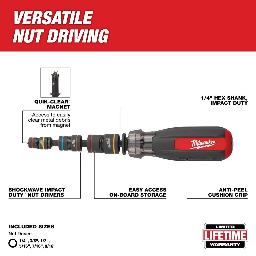 Milwaukee 48-22-2921 Multi-Nut Driver W/ SHOCKWAVE Impact Duty Magnetic Nut Drivers