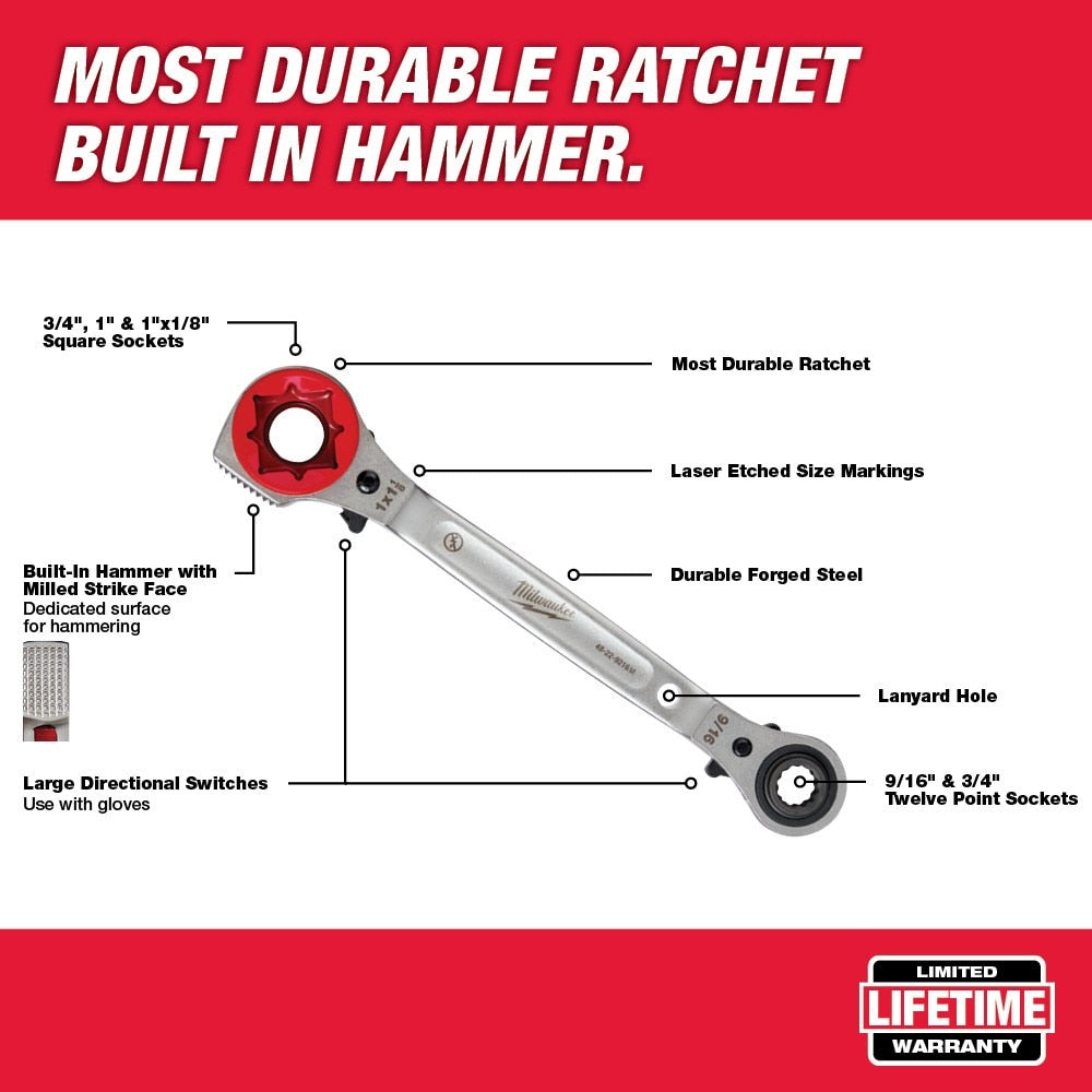 Milwaukee  48-22-9216M Lineman's 5in1 Racheting Wrench w/ Milled Face